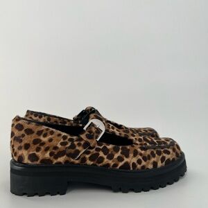Reformation Abalonia Pony-hair Leopard Animal Print Chunky Mary Jane Loafers
